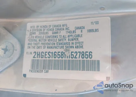 2001 Honda Civic Lx from USA, damaged, VIN 2HGES16581H527856